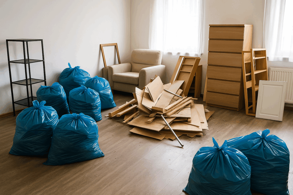 Entrümpelung in Dietzenbach – Möbelteile und Müllsäcke nach Wohnungsräumung